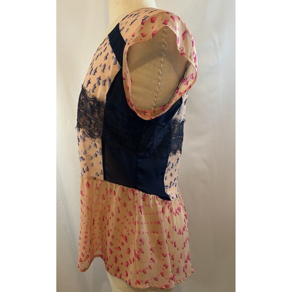 Maeve Anthropologie Peplum Abstract Top Lace Floral Sheer Hi Low Size XSP - Picture 3 of 7
